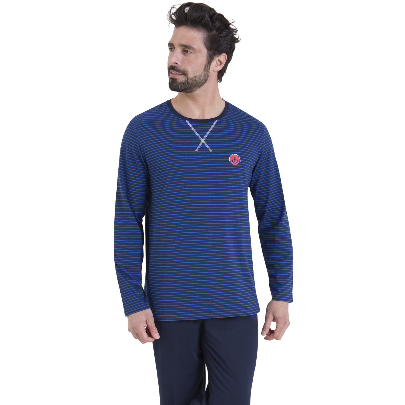 athena-easy-coton-pyjama-long-homme-rayures-bleues-taille-m-coton image 1