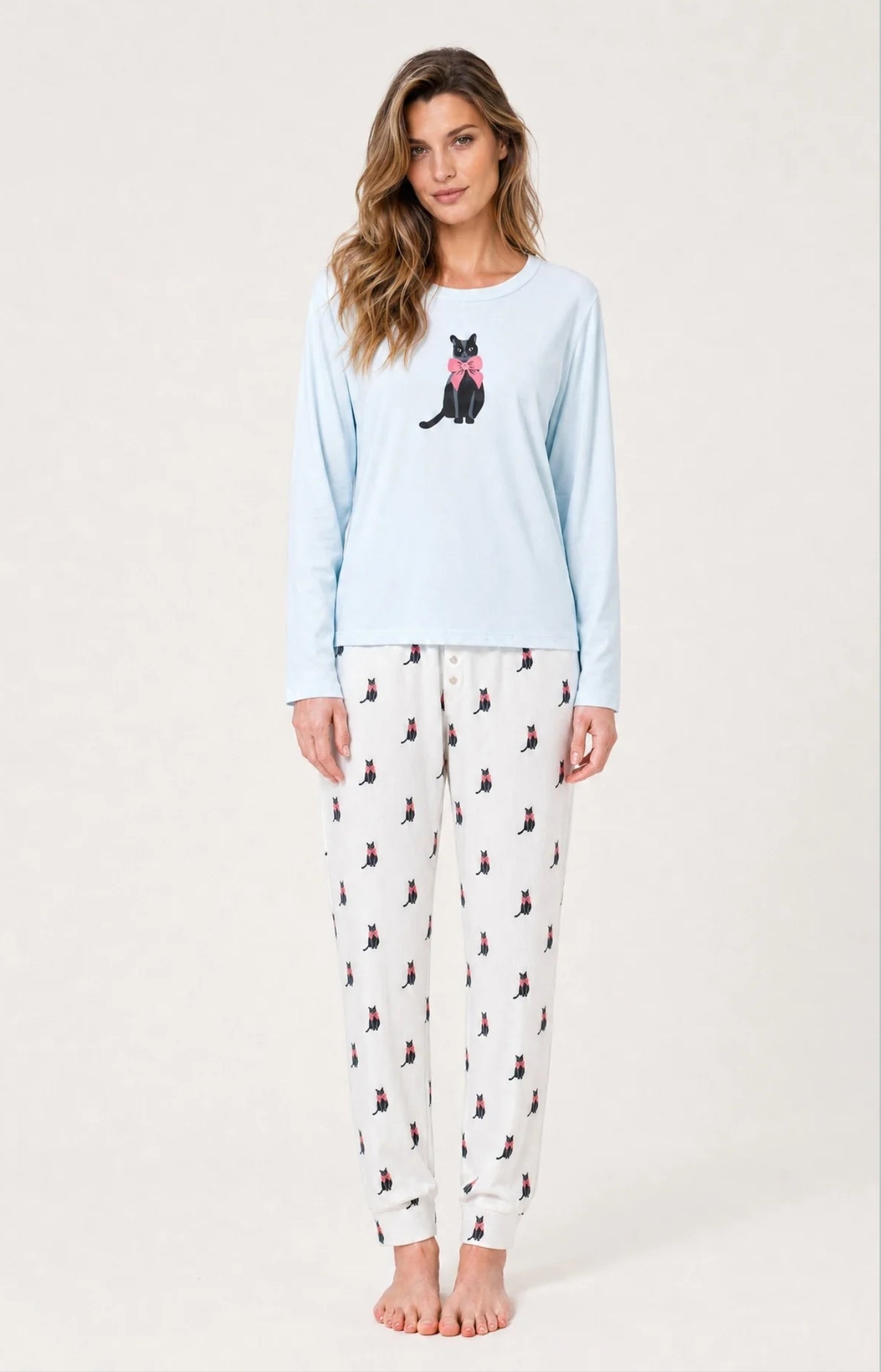 arthur-bob-kitty-pyjama-ivoire-femme-coton-bio-chat image 1