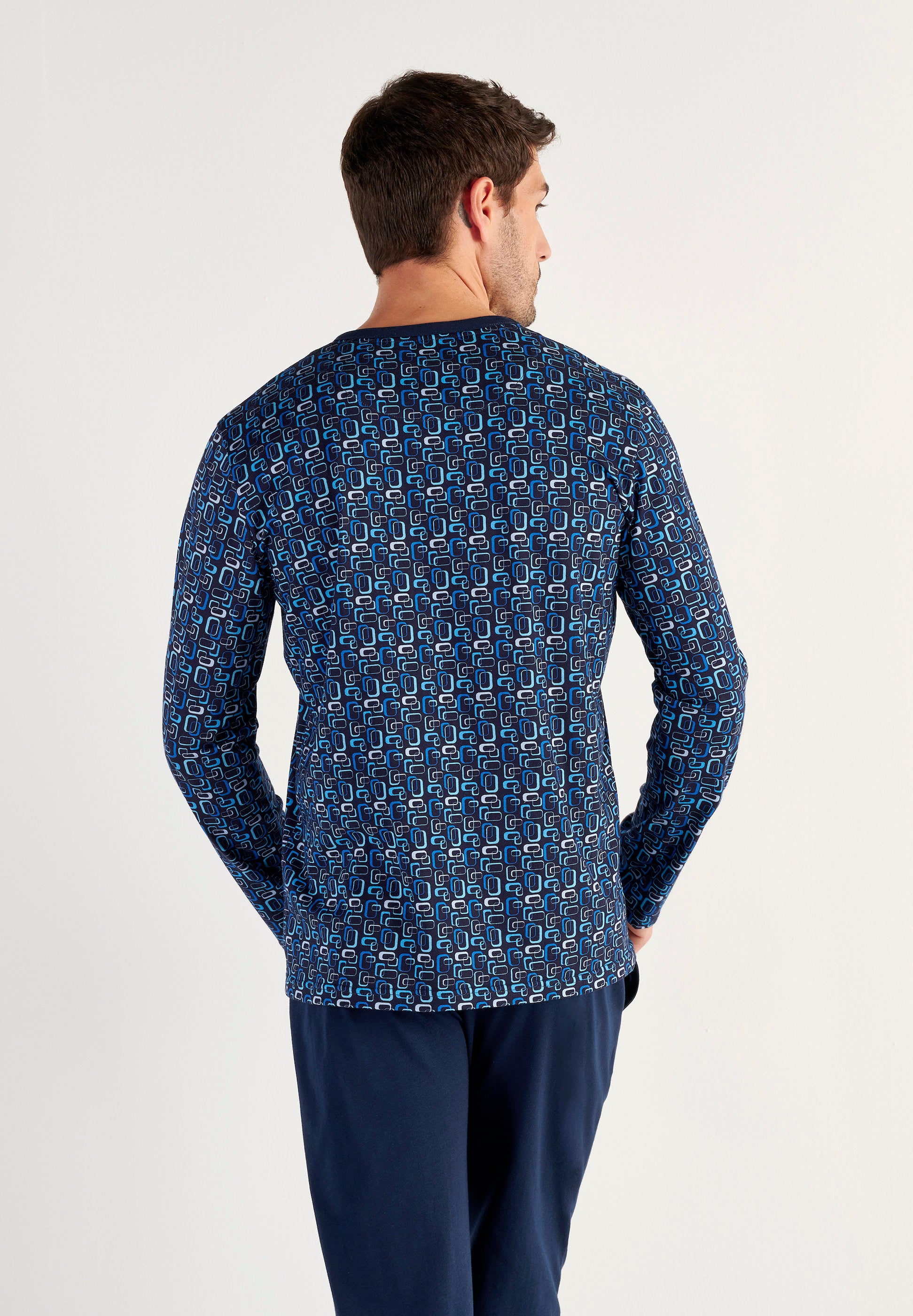 hom-elvis-403210-pyjama-long-homme-bleu-imprim-coton image 3