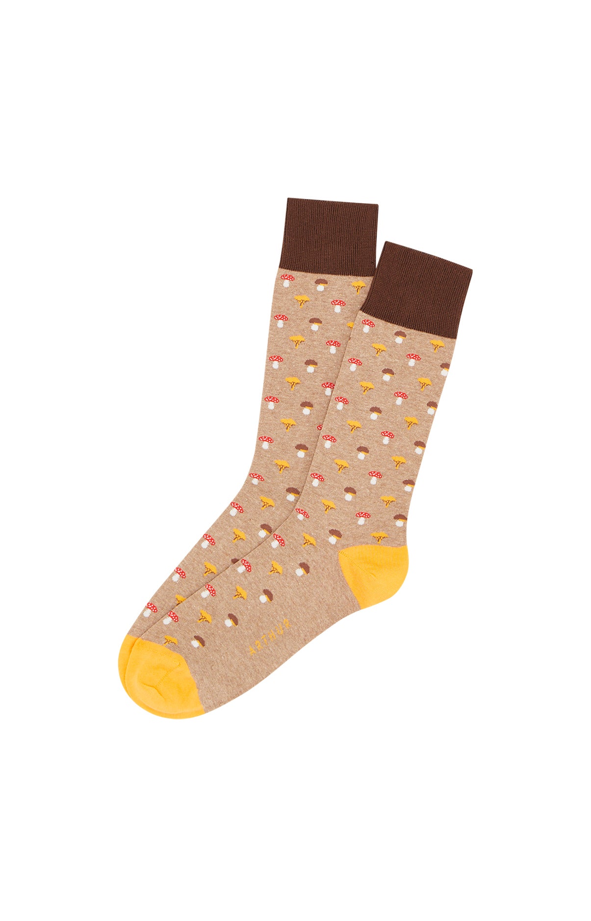 arthur-bob-mushroom-chaussettes-homme-beige-coton-mi-hautes image 1