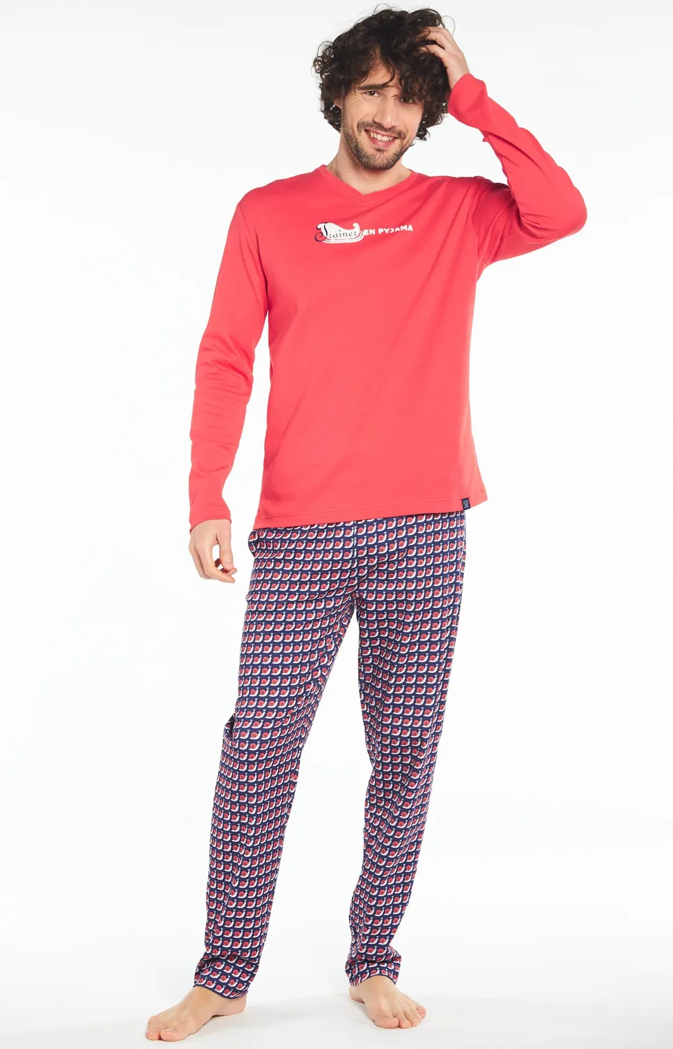 arthur-bob-trainer-pyjama-long-homme-rouge-coton-bio image 1