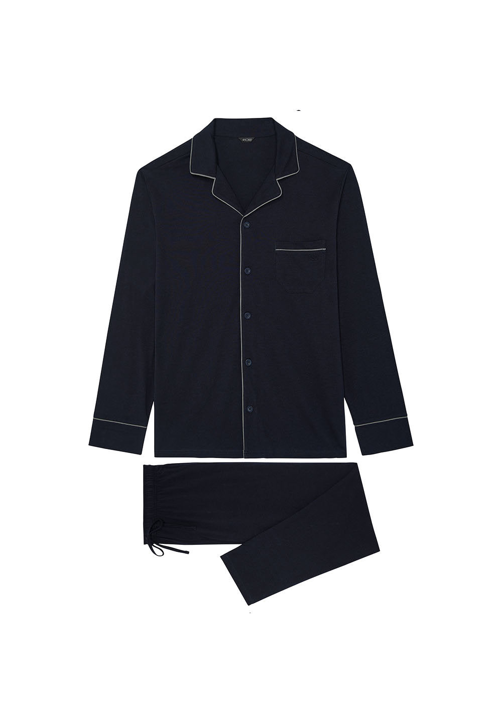 hom-albert-pyjama-homme-long-bleu-marine-coton-chemise image 1