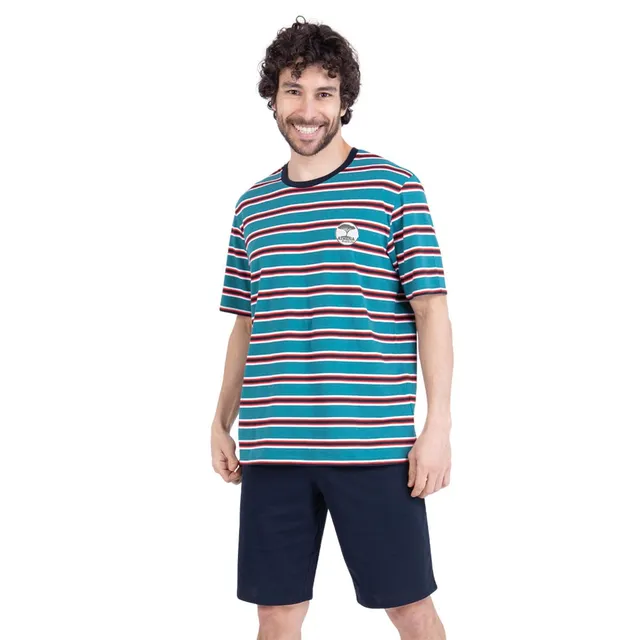 athena-easy-coton-pyjama-court-homme-l-rayures-aventure image 1