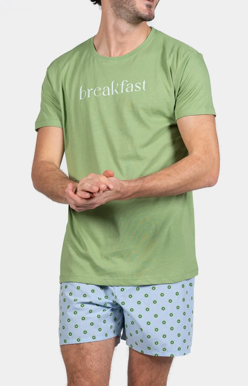 arthur-bob-kiwi-pyjama-court-coton-bleu image 1