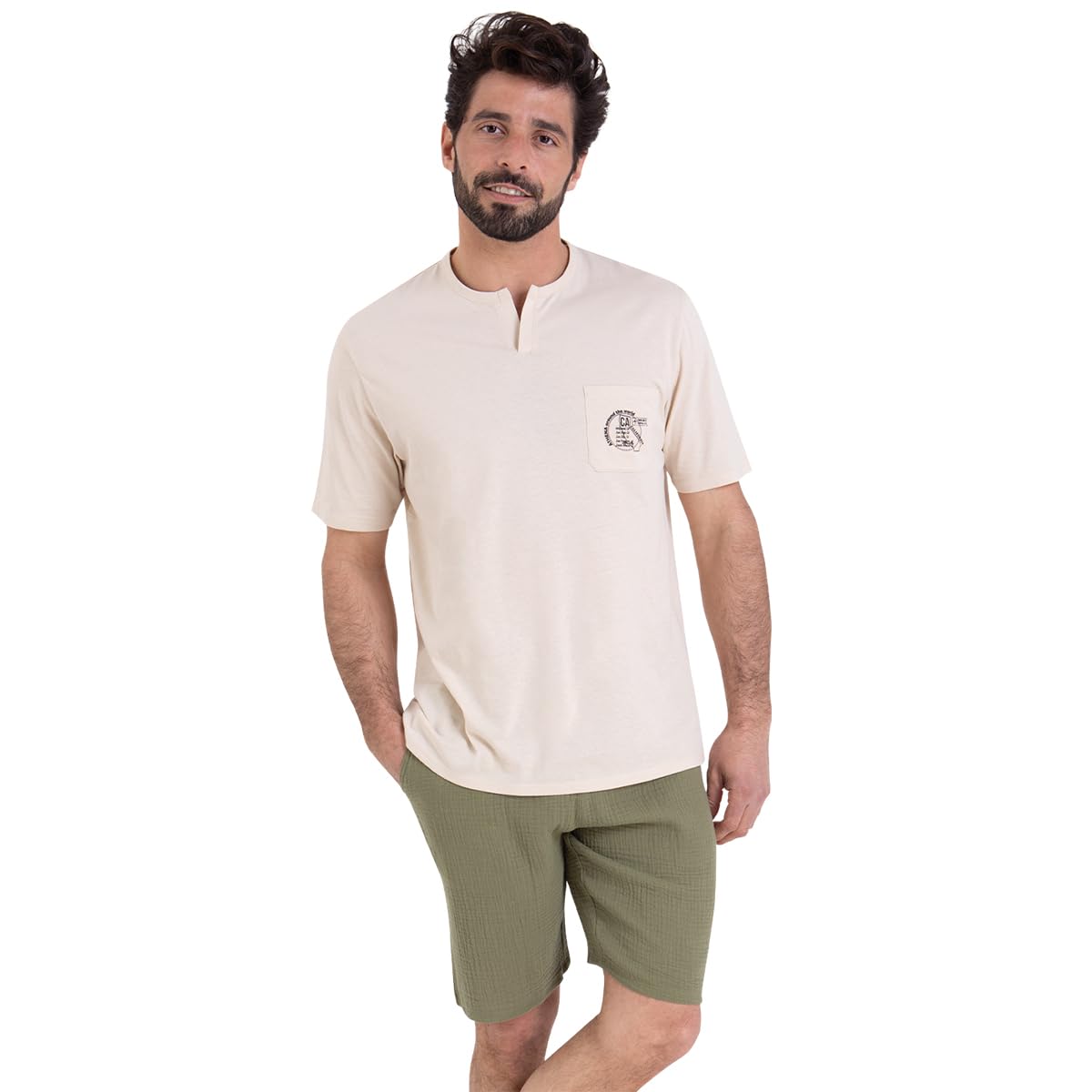 athena-easy-coton-pyjama-court-homme-gaze-taille-l-sable image 8