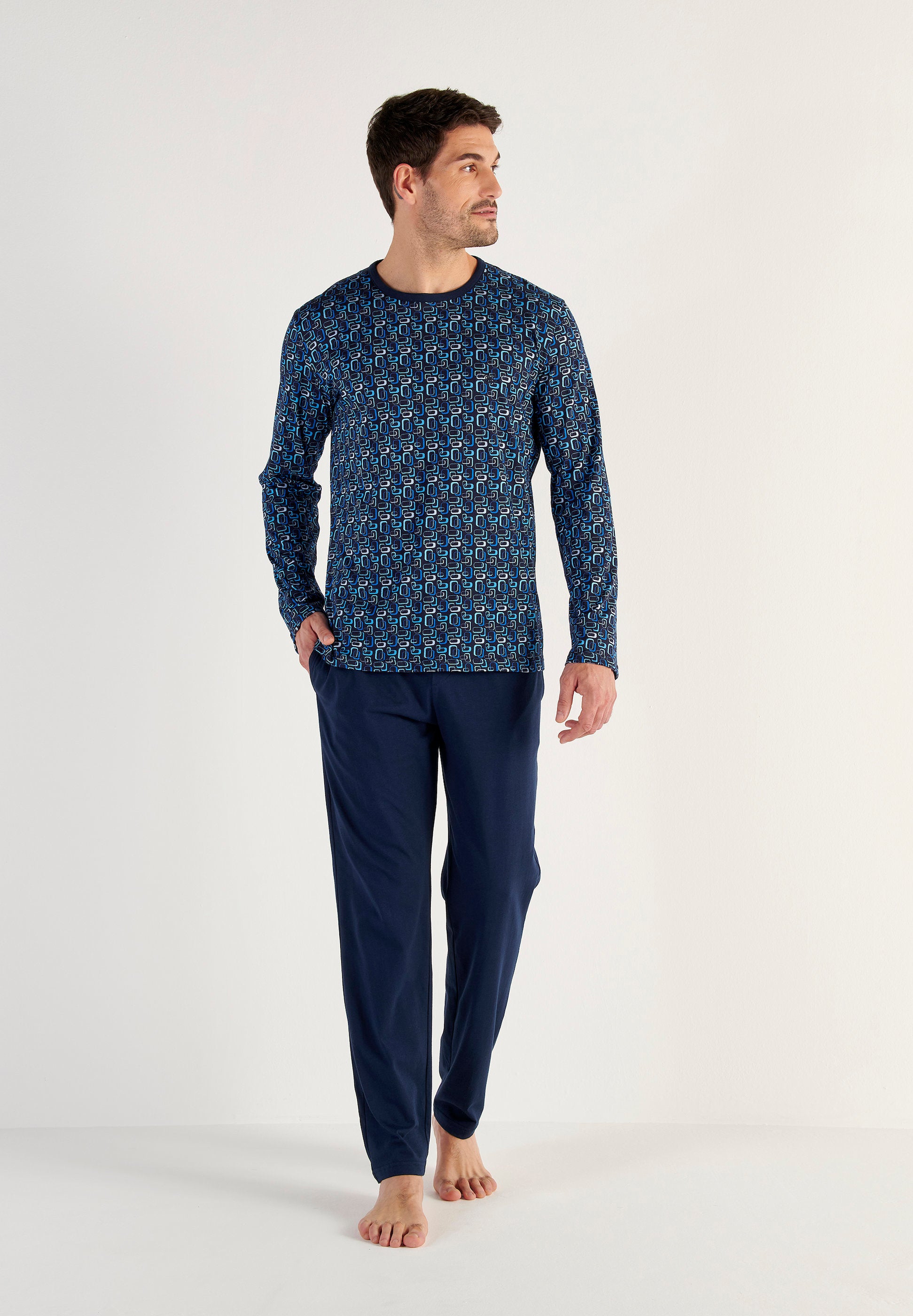 hom-elvis-403210-pyjama-long-homme-bleu-imprim-coton image 4