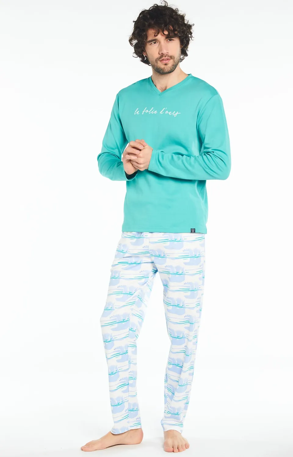 arthur-bob-folie-d-ours-pyjama-homme-bleu-coton-bio-chaud image 1