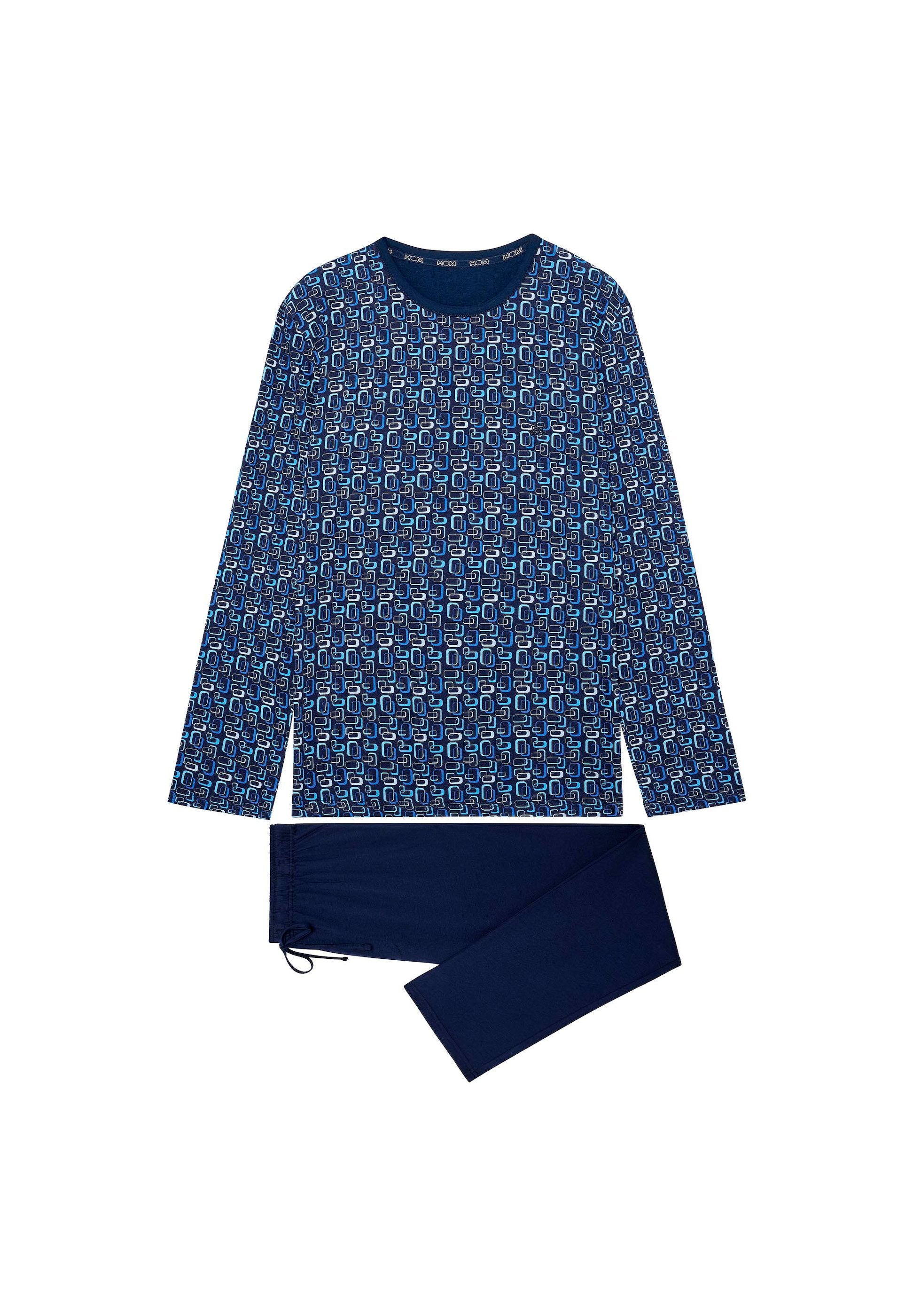 hom-elvis-403210-pyjama-long-homme-bleu-imprim-coton image 1