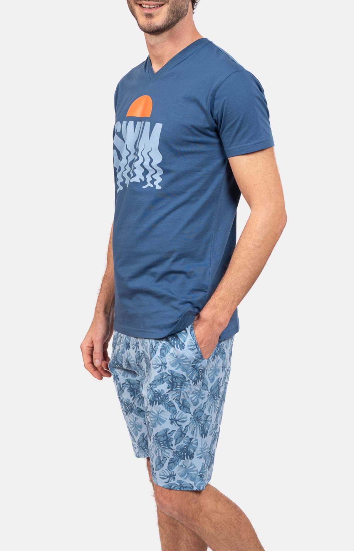 arthur-bob-palmier-pyjashort-homme-coton-bleu image 5
