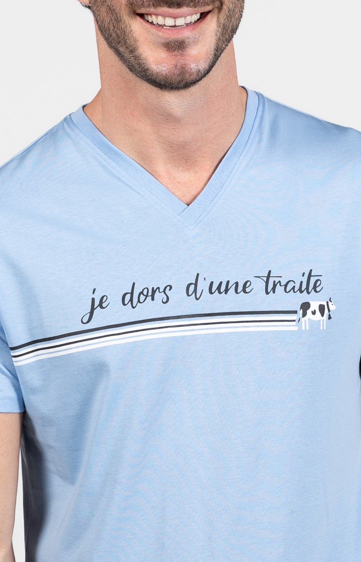 arthur-bob-vache-pyjashort-homme-bleu-coton image 2