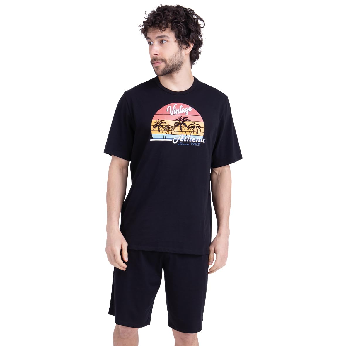athena-ecopack-pyjama-court-homme-coton-noir-manches-courtes image 8