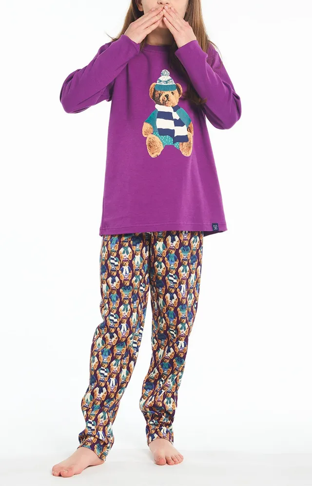 arthur-bob-teddy-violet-pyjama-long-fille-coton-bio image 1