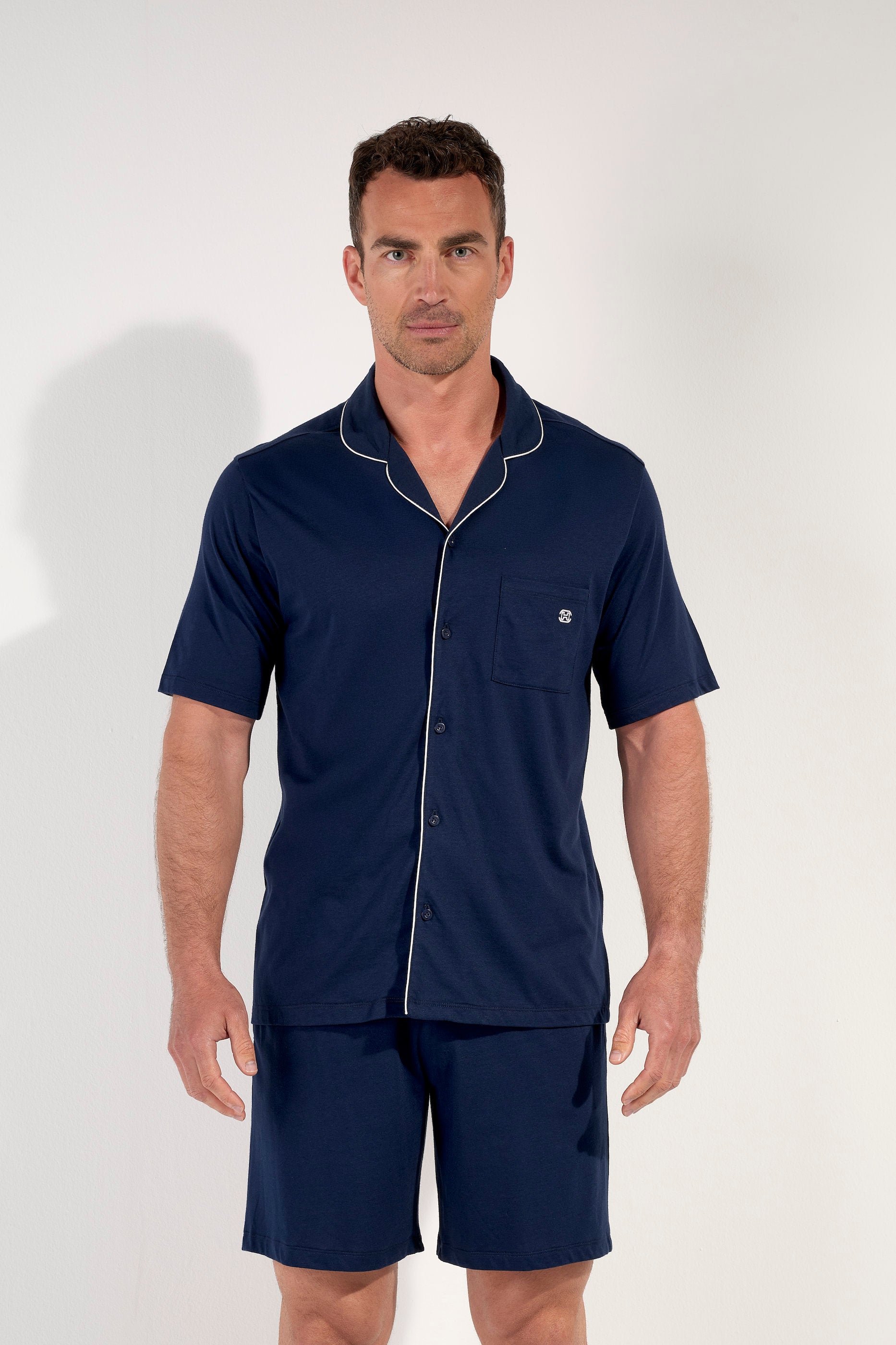 hom-rafael-pyjama-court-homme-bleu-marine-coton-modal image 2