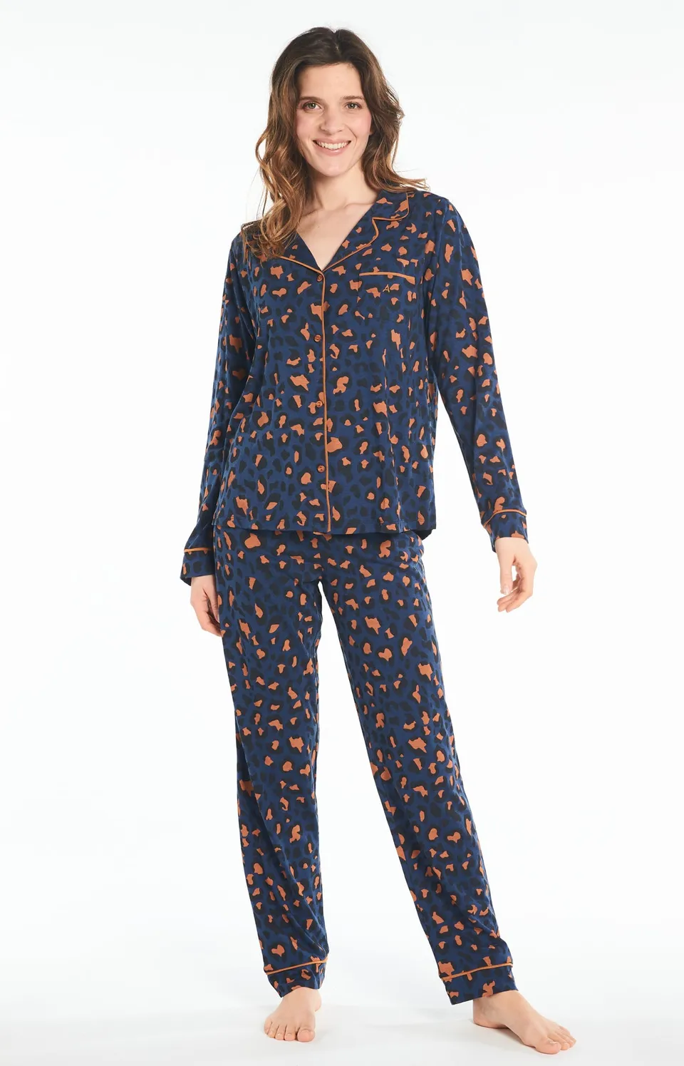 arthur-bob-leopard-pyjama-femme-marine-s-lyocell-coton image 1