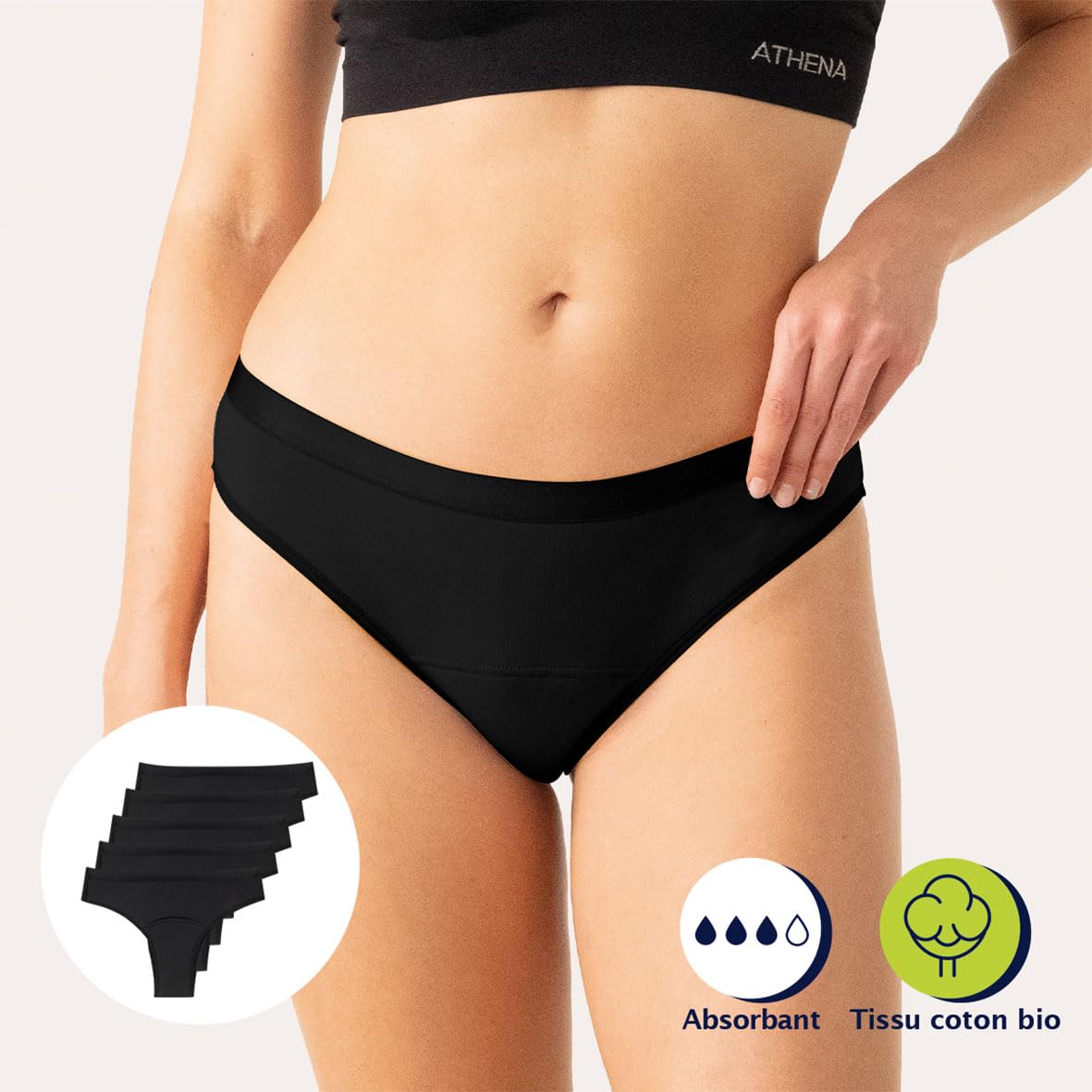 athena-dailyz-lot-5-tangas-menstruels-xs-noir-absorbant image 2
