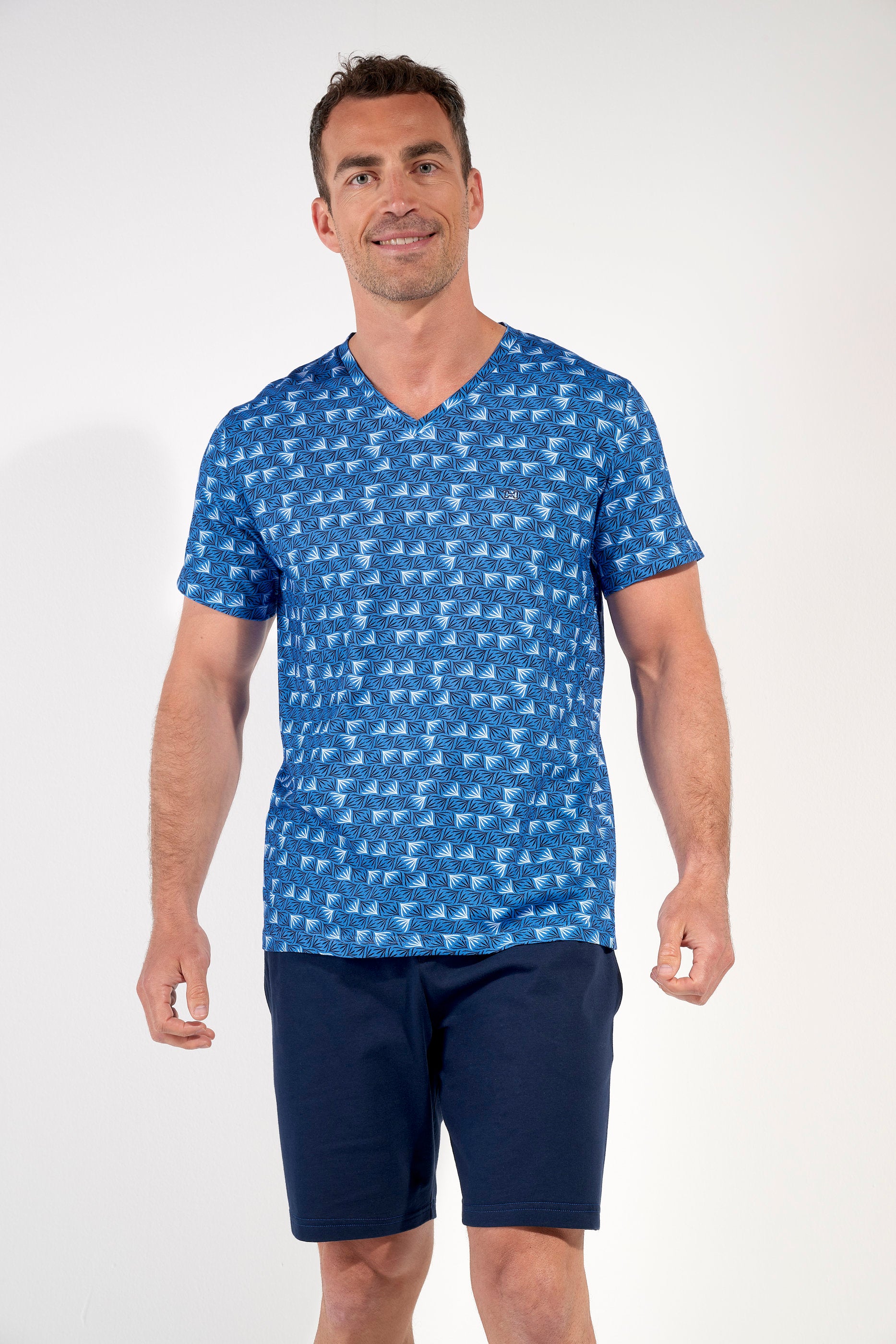hom-modal-comfort-beachcomber-pyjama-court-imprim-bleu-coton image 2