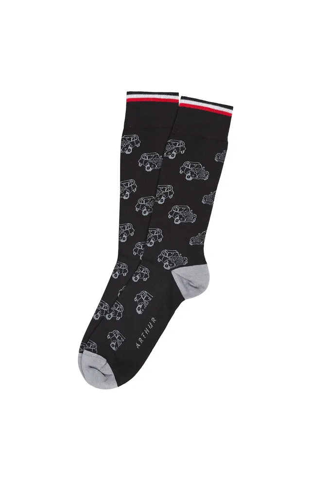 arthur-bob-2cv-chaussettes-noir-coton-bio-imprim image 1