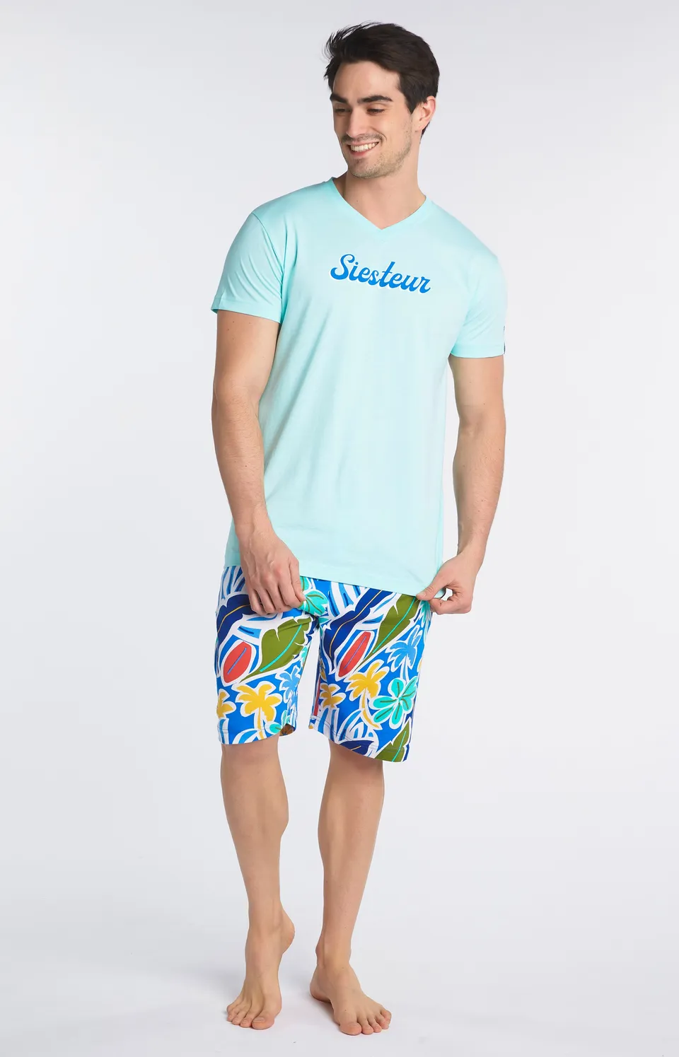 arthur-bob-malibu-pyjashort-homme-bleu-coton-bio image 1