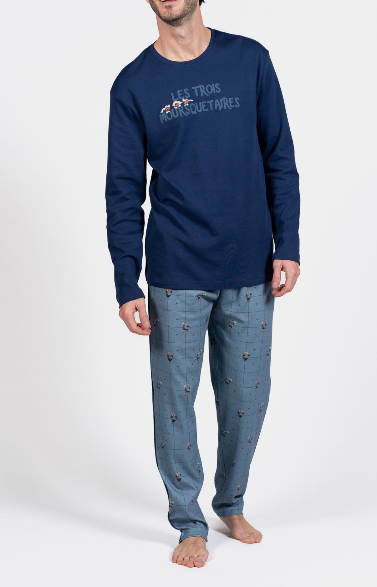 arthur-bob-pyjama-mou-r-squetaires-bleu-coton-bio-chaud image 1